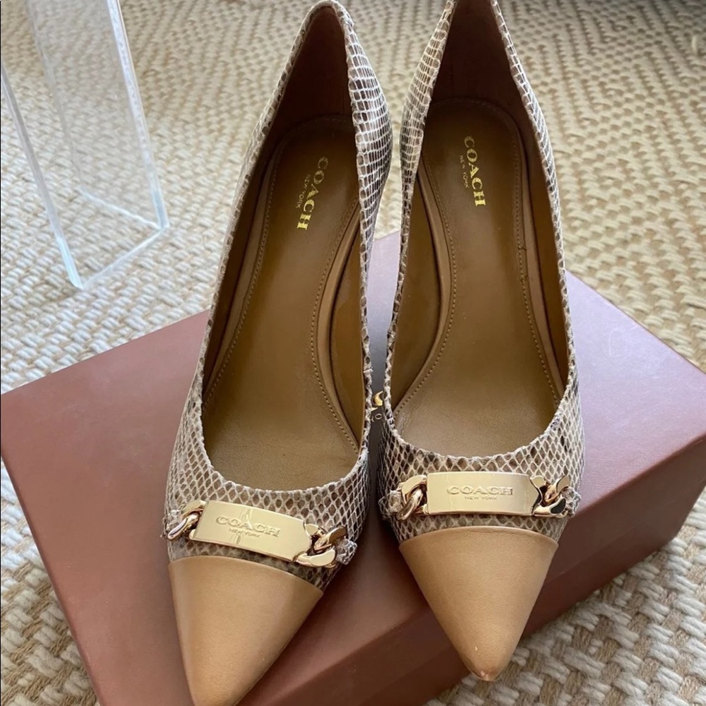 Coach Bowery Pointed-Toe Snake Print Pumps  | 8